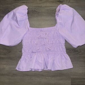 Lavender Puff Sleeve Smocked Top
